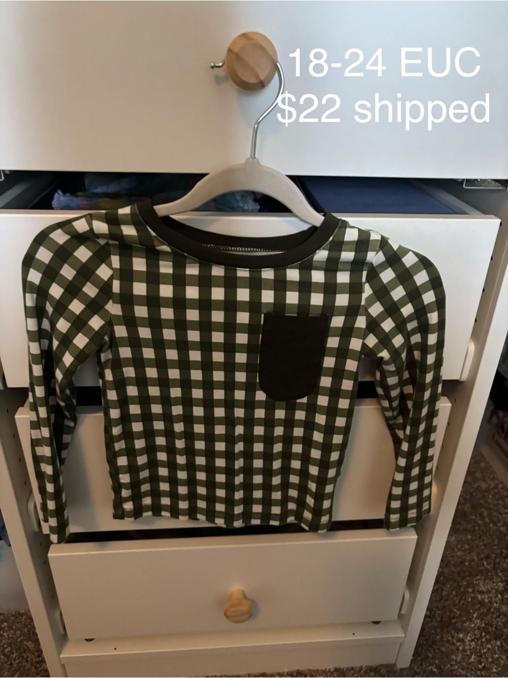 Kyte BABY Olive Green Gingham Long Sleeve Tee with Pocket